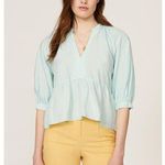 Amanda Uprichard  Diego Light Blue Linen Puff Sleeve Split Neck Top Size XS Photo 0