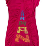 Armani Exchange Dress Womens Pink Short Sleeve Ruched Logo Embellished Y2K sz6 Photo 0