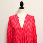 Pomander Place Hot Pink Ikat Kenzo V Neck Long Puff Sleeve Oversized Tier Dress Photo 1