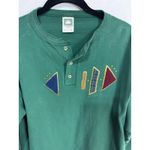 Cotton Deluxe Vintage 90s‎ Hunter Green Geo Embroidered Henley Shirt Size Medium Photo 2