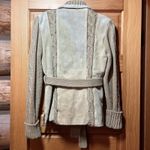California vintage VTG 70s Women's Suede Leather Belt Knit Cardigan Sweater Jacket Beige Size Small Photo 1