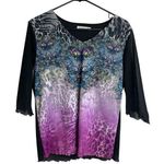 Cactus Shirt Womens Medium Purple Top Leopard V Neck Butterfly Sheer Ruffle Blue Photo 0