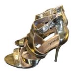 Qupid Quipid Gold strappy faux snake‎ pattern heels women’s size 10 Photo 0
