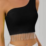 Purple one shoulder rhinestone fringe crop top Size M Photo 3