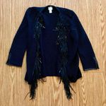 Chico's Black Knit Fringe Leather Cardigan Jacket Womens Small Photo 1