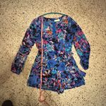 Yumi Kim  Blue Floral Silk "Liz" Romper 3/4 Sleeve Silk With Pockets size medium Photo 7