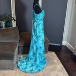Women’s Blue Mermaid Fit Prom Party Dress Sparkly Sequins Leg Slit Size 12 Photo 5