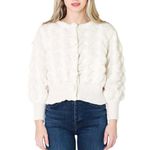 En Creme Flower Button Ivory Cardigan Knit Ballon Sleeve Cottagecore Sweater Size M Photo 0