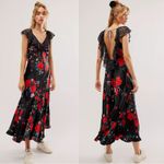 Free People Warm Hearts Satin Midi Dress Size Large Lace Floral Dainty Romantic Photo 2