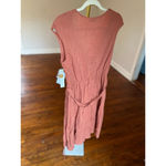 Luxology NWTs Rust Linen Dress Summer Spring Minimalist Button V Neck Boho Beach Photo 2