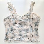 Bohme  Pleated Smocked Bustier Tank Cream Blue Floral top Large Photo 6