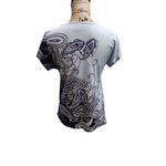 Chico's  Elegant Paisley Print Short Sleeve T-Shirt White‎ Navy Blue Casual Top Photo 2