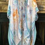 Kimono caftan cover up wrap M L XL one size turquoise blue coral white orange Photo 0
