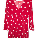 Oscar de la Renta  Faux Wrap Polka Dot V Neck‎ Tunic Red White Medium Photo 0