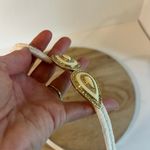 Vintage 1970s White Elastic Band Oval Crystal Stone Hook Buckle Belt Size S/M Photo 3