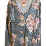 cupio  Blue Pink Floral Soft Knit Vee Neck Sweater‎ Size Large Photo 0