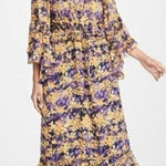 MISA Los Angeles Yanira Midi Puprple Yellow Floral Ruffle Dress Size XS Photo 0