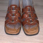 basic editions  brown leather buckle block heel sandals Photo 3