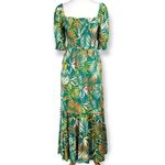 Betsey Johnson Smocked Maxi Dress in Green Tropical Leaf Print Size X-Small Photo 14
