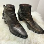 GIANLUCA TOMBOLINI Silver Metallic Leather Fringe Ankle Boots Size 9.5 Photo 3