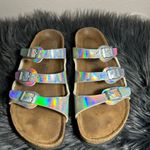 Birkenstock Florida Three-Strap Holographic Silver Slide Sandal SzEU38 L7 - M5 Photo 1