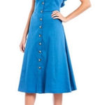 Antonio Melani Ember Linen Blue Button-Front Midi Dress Photo 0