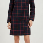 ZARA  Trafaluc Dress Womens Small Navy Red Windowpane Plaid Ruffle Sleeve Lined Photo 0