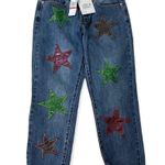 Glamorous Stonewash star patch ankle jeans, NEW xs Girlfriend ankle blue denim by Glam Photo 1