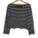 J Crew Striped Cropped Fit Shirt Small Boxy Long Sleeve Preppy Nautical Coastal Black Photo 0