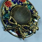 Lady's Hat Shaped Pin Brooch Multicolor Enamel Gold Tone Bow Flowers Vintage Photo 8