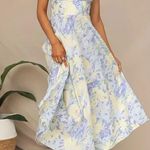 Light Yellow and Blue Floral Sundress with Tie Straps Photo 2