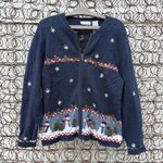 VTG 90s Croft & Barrow Blue Christmas Snowmen Farm Rustic Cabincore Cardigan LG Photo 0