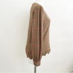 st. john's bay plaid scalloped Blouse top MEDIUM Tan Red Long Sleeve NWOT Photo 5