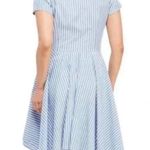 Ivy & Blue Striped Button Front Collared Shirt Dress (Sz 14) Blue & White Cotton Photo 2