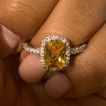 Yellow Stone Australian Crystal Square Stone Ring Dipped In White Gold!!! So Beautiful!!! Brand New!! Photo 2