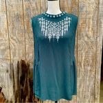 Knox Rose Teal Embroidered Sleeveless Babydoll Blouse Size Large Photo 1