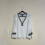 White House | Black Market  V-Neck Blouse with Black Embroidery Photo 1
