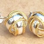 Two Tone Sterling Silver Love Knot Stud Earrings Photo 0
