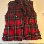 Royal Bones Women  Flannel Red/Black Plaid Moto Biker Daang Goodman Vest size XL Photo 8