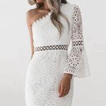 Boutique NEW Chiffon Hollow Bell Sleeve White Dress Small S Photo 4