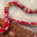 Blue Miami Vintage Weaved w/ Red Floral Fabric Satchel Purse 21x17 Inch BIG Photo 5