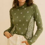 Pilcro  Olive green paisley long sleeve turtleneck top Photo 0