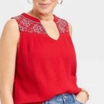 Knox Rose  Embroidered Tank Top Womens Small Red Sleeveless Casual Blouse Summer Photo 4