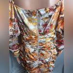 A.Peach  NWT Drawstring Rouched Fall Mini Dress Long Sleeve Autumn Leaves Size L Photo 4