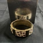 J.Crew  Calf hair Animal Print Bangle Clamper Bracelet Gold Tone magnetic clasp Photo 1