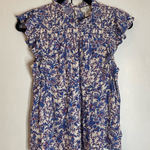 Rachel Zoe  size small Blue Floral top with metallic detail Photo 0