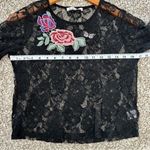 🦋 Love More Black Lace Crop Top Embroidered Rose Butterfly Medium Photo 6