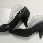 Vintage 80s Heels Hess Black Suede Leather Almond Toe Batwing Scroll Retro Pumps Size undefined Photo 6