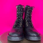 ZARA  Black Leather Gold Lace Loop High Ankle Chunky Sole Combat Boot Sz 38 Photo 1