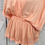 Mustard Seed  Deep V Neck Bat Wing Peplum Blouse Peach Small Photo 7
